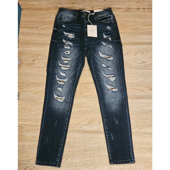 NEW KanCan Skinny Stretch Jeans Dark Blue Wash Distressed High Rise Size 11/29 - Picture 1 of 10